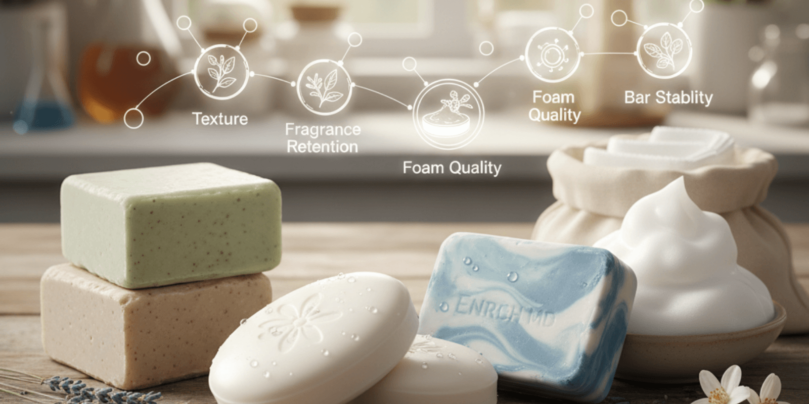 Visual comparison showing the enhanced texture and fragrance retention achieved with Enrich MD. Visual comparison showing the enhanced texture and fragrance retention achieved with Enrich MD.